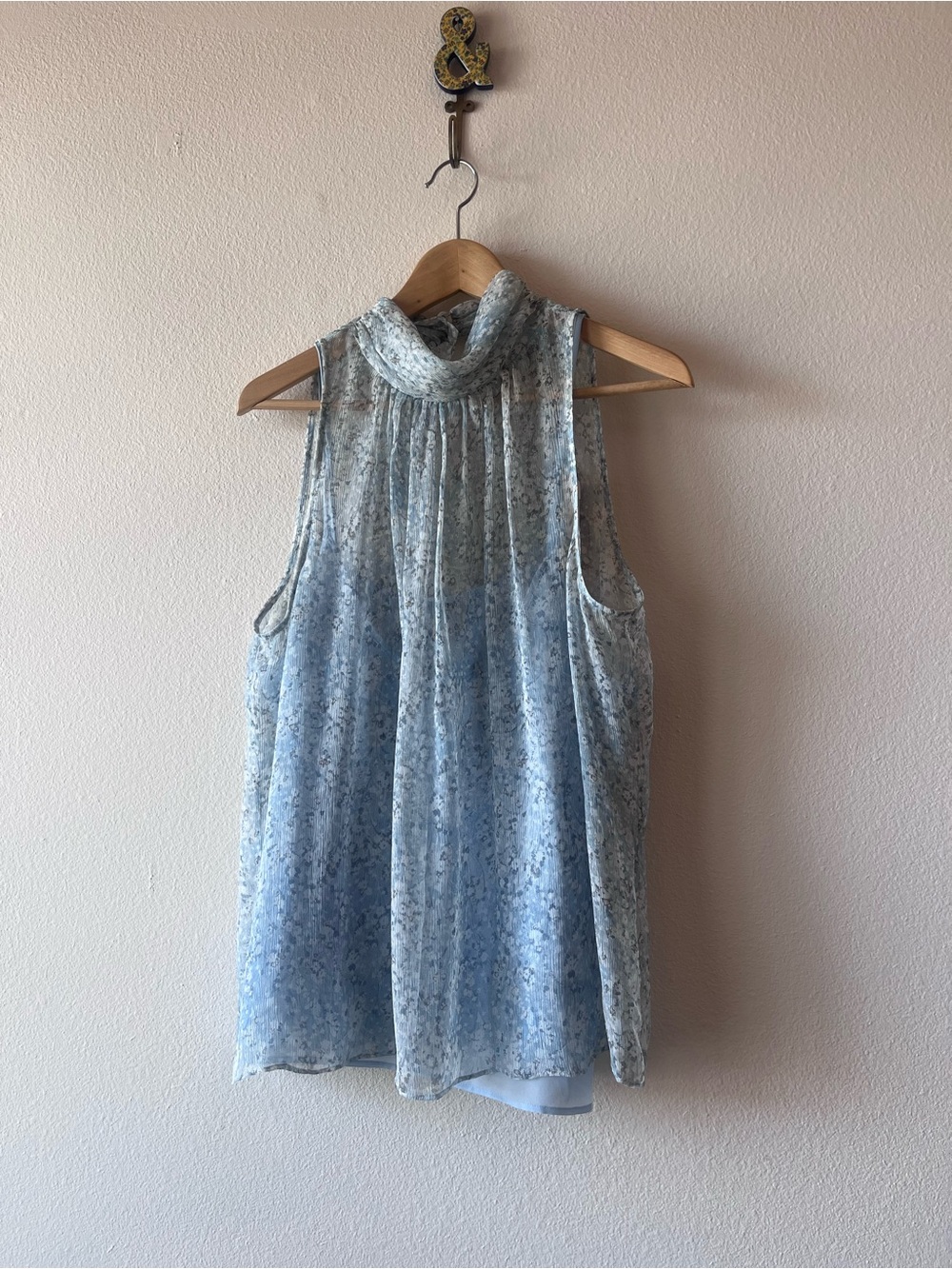 Worth Light Blue Floral High-Neck Sleeveless Blouse